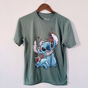 Disney Women’s Stitch T-Shirt in Forest Sage Green Floral Size XS